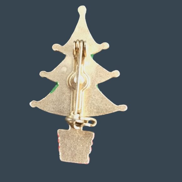 Green Glitter Christmas Tree Brooch Asian Pagoda Pin Vintage 1950 Holiday - Picture 3 of 3